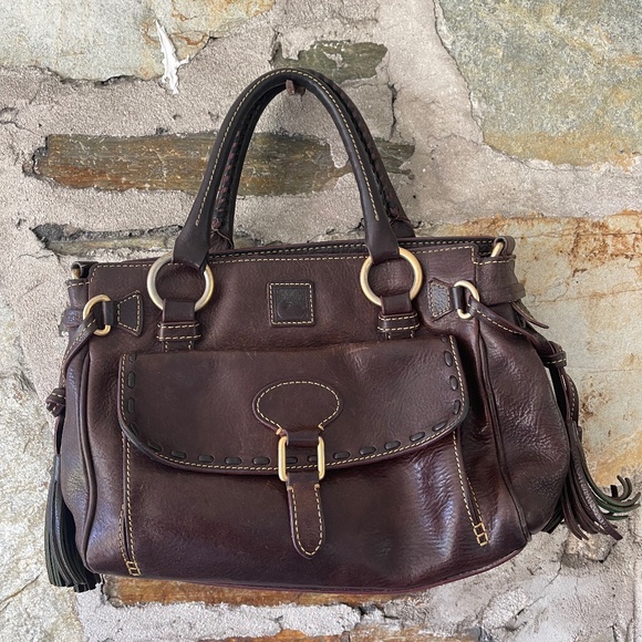 Dooney & Bourke Dark Brown Leather Florentine Tassel Handbag - Picture 1 of 13